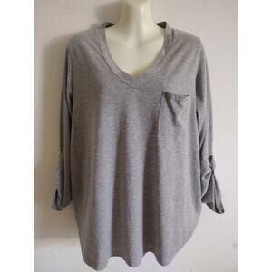 Anthropologie, Porridge Tab Sleeve Tunic with Floral Print Back, Sz L Gray Multi